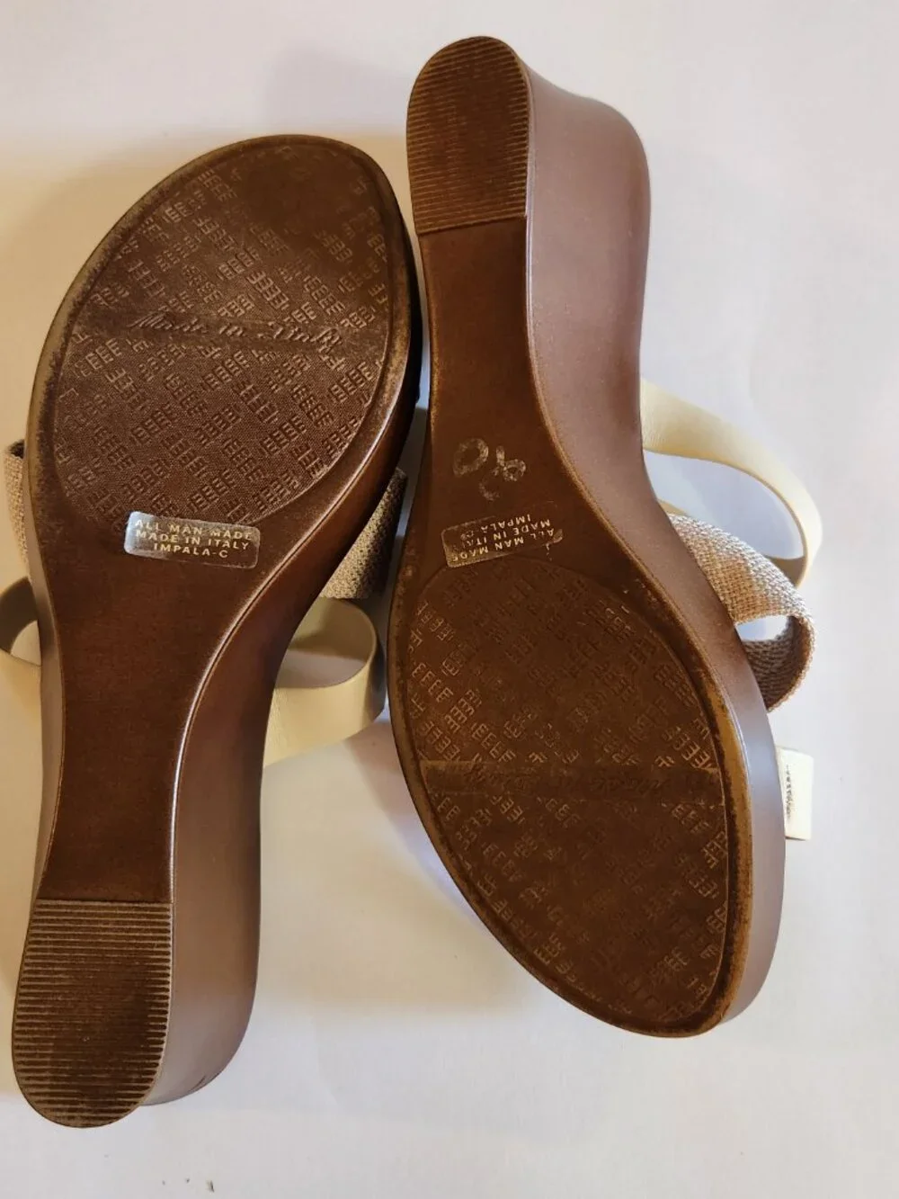Comtesa Italian made brown and tan wedge sandals size 9 1/2